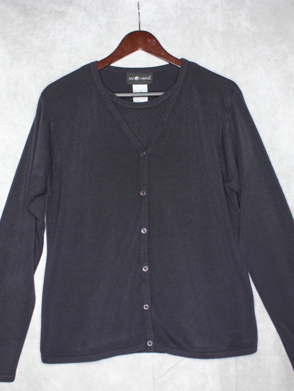 Black Knit Cardigan Twinset Size Large Vintage Sag Harbor *READ*